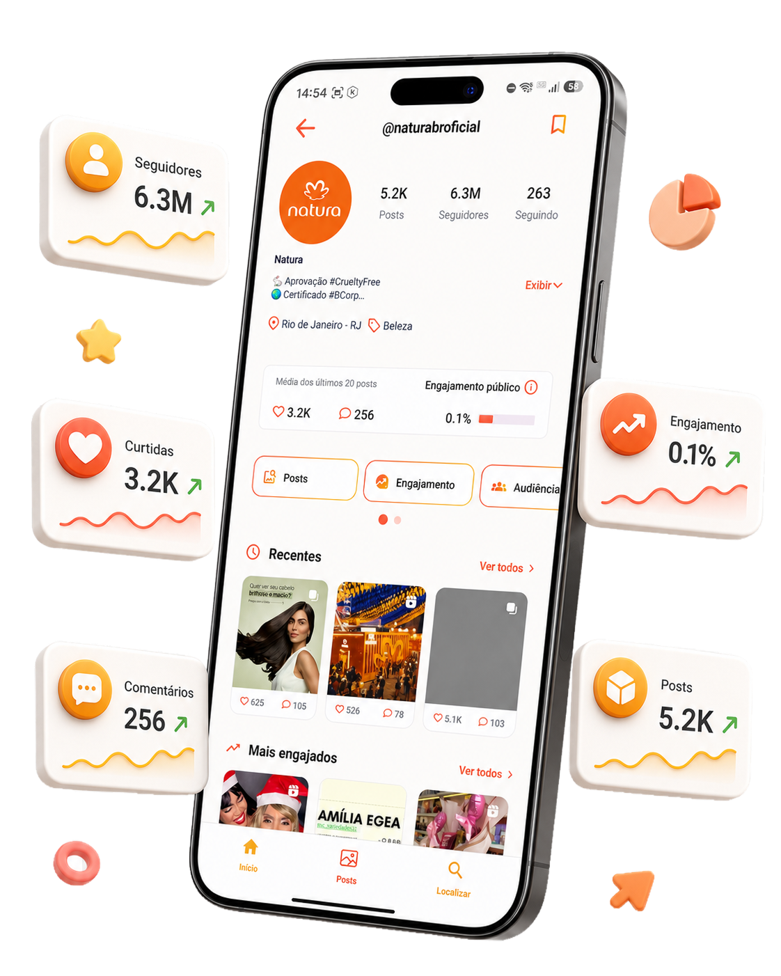 Mockup do app Wintrends exibindo análise de perfil